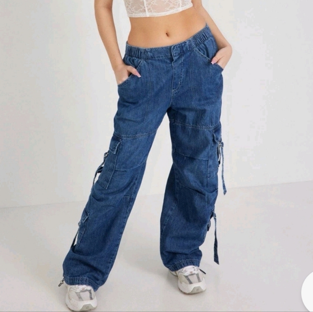 Garage Denim Mid Wash Cotton Low-rise Cargo Pants Size S